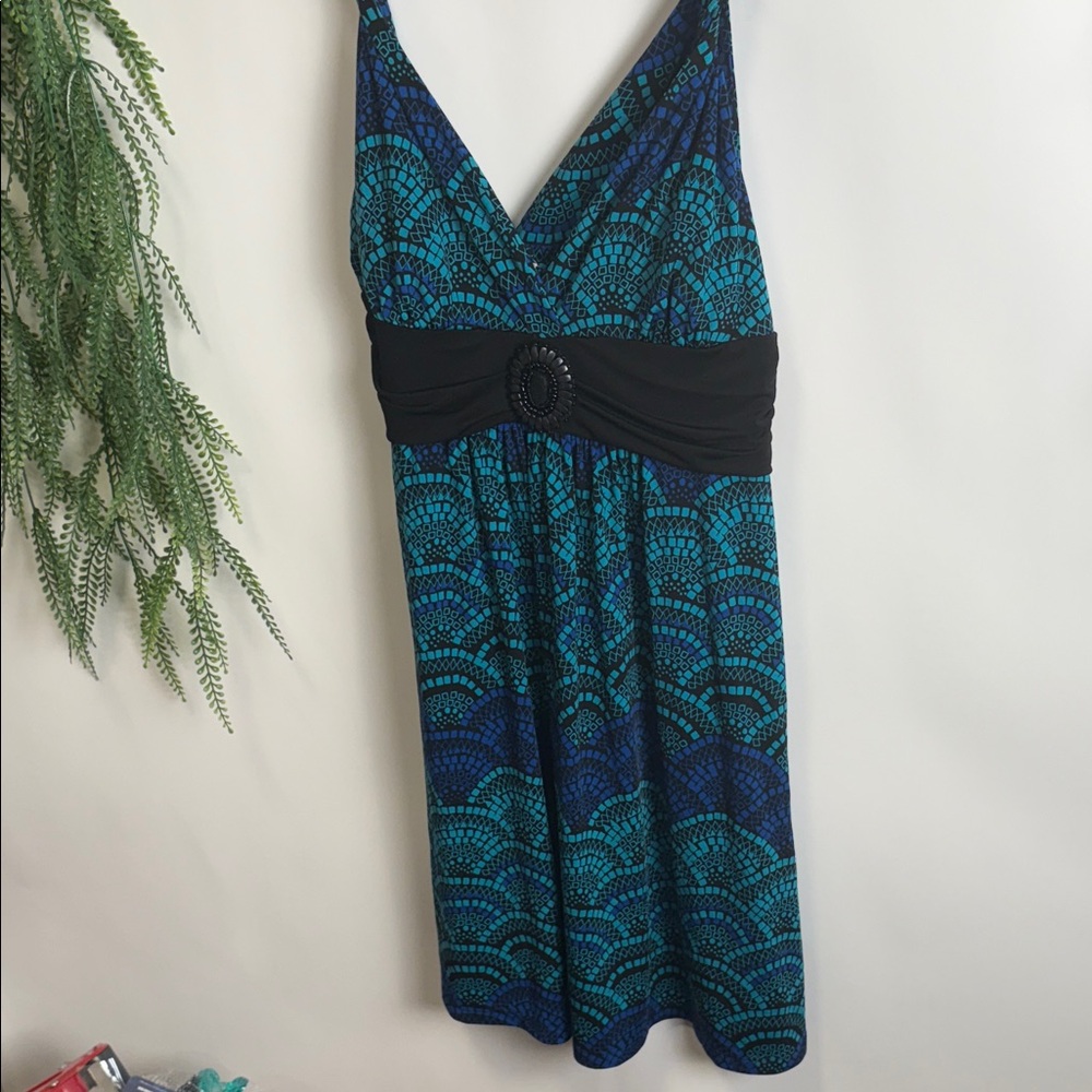 Candie's Blue and Black Patterned Midi Dress